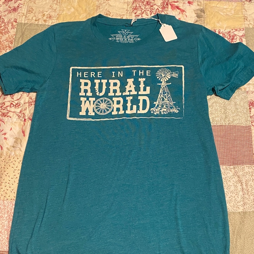 Crazy Train Turquoise Graphic Tee Small NWT